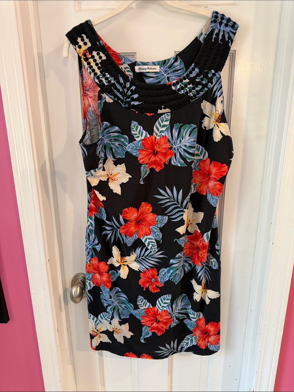 Tommy Bahama Black Tropical Floral Scoop Neck Mini Dress